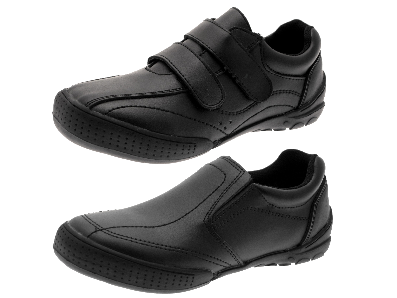 Kids Boys Black Leather School Shoes Flat Slip On Formal Sports